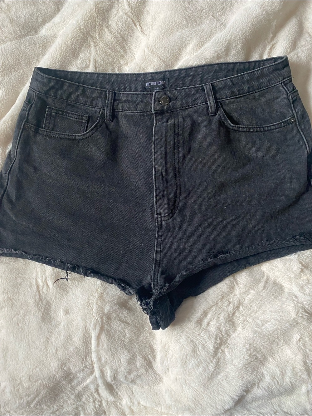 PRETTYLITTLETHING Black Distressed High-Rise Denim Shorts